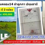 ที่ดินคลอง14ลำลูกกา ปทุมธานี 200 ตร.ว 490,000 ขายถูก