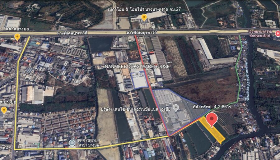 ขายที่ดินถมแล้ว 4-2-86 ไร่ ผังสีแดง บางบ่อ จ.สมุทรปราการ