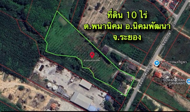 ขายที่ดินระยองเนื้อที่ 10 ไร่ ต.พนานิคม อ.นิคมพัฒนา จ.ระยอง