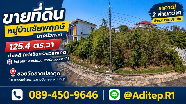 ขายที่ดินเปล่า 125 ตร.วา หมู่บ้านชัยพฤกษ์ ใกล้เซ็นทรัลเวสต์เกต |