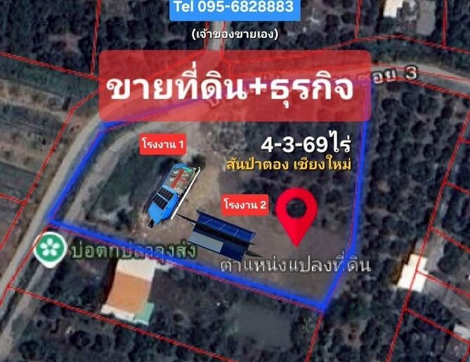 ขายที่ดินพร้อมธุรกิจสกรีนแก้ว สันป่าตอง เชียงใหม่